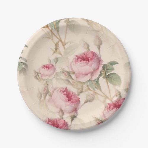 Rustic Pink Roses Paper Plates