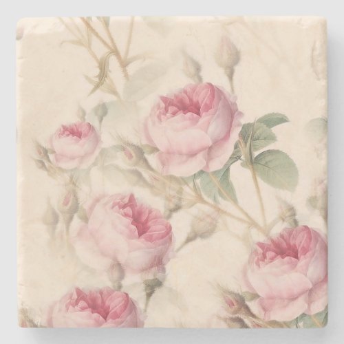 Rustic Pink Roses Stone Coaster