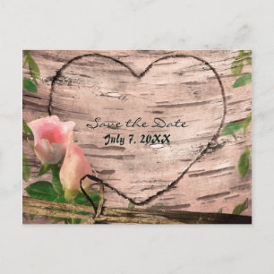 Rustic Pink Roses & Vines Birch Save the Date Card