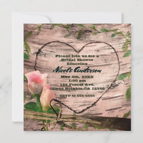 Rustic Pink Roses  Vines White Birch Invitations