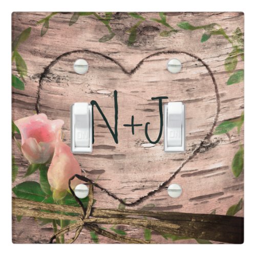 Rustic Pink Roses  Vines White Birch Personalized Light Switch Cover