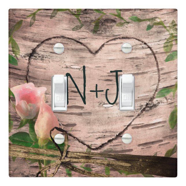 Rustic Pink Roses & Vines White Birch Personalized Light Switch Cover (In Situ)