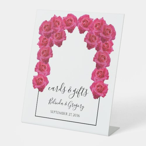 Rustic Pink Roses Wedding Cards  Gifts Pedestal Sign