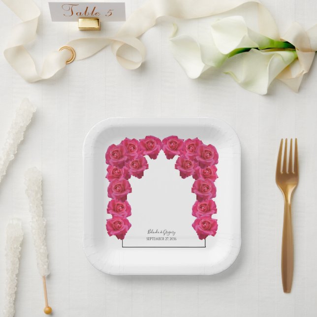 Rustic Pink Roses Wedding  Paper Plates (Wedding)