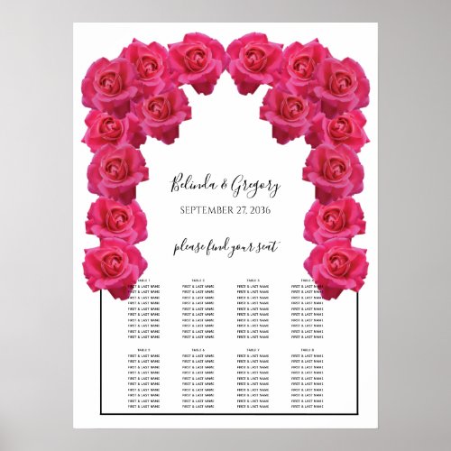 Rustic Pink Roses Wedding Seating Chart