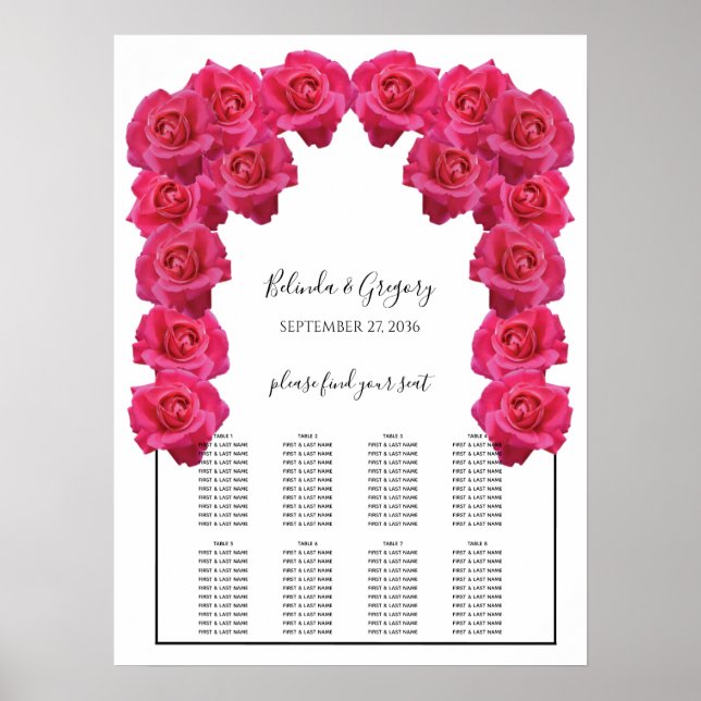 Rustic Pink Roses Wedding Seating Chart (Front)