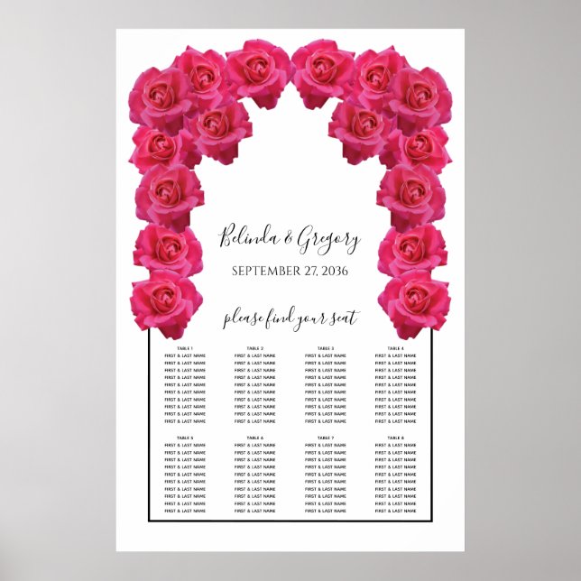 Rustic Pink Roses Wedding Seating Chart (Front)