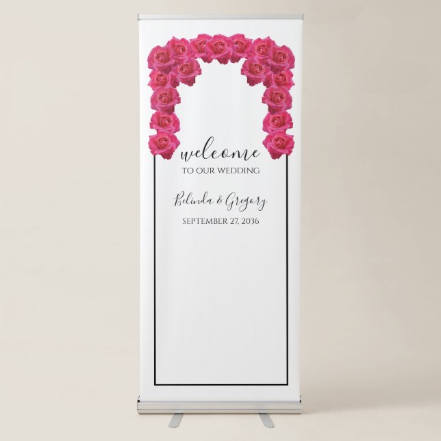 Rustic Pink Roses Wedding Welcome Sign (Front)