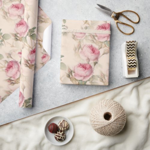 Rustic Pink Roses Wrapping Paper