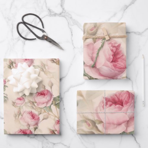 Rustic Pink Roses Wrapping Paper Sheets