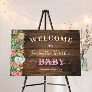 Rustic Pink Safari Animals Welcome Baby Shower Foam Board