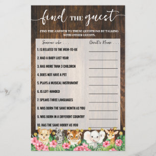 Rustic Pink Safari Find the Guest Shower Game Card Flyer