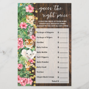Rustic Pink Safari Guess Right Price Shower Game Flyer