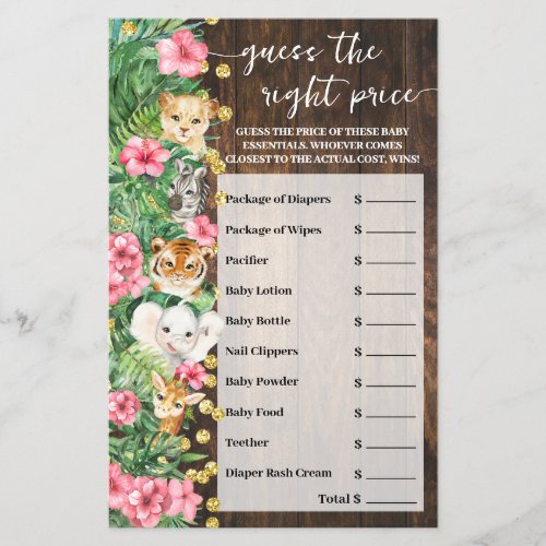 Rustic Pink Safari Guess Right Price Shower Game