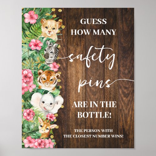 Rustic Pink Safari How Many Safety Pin Shower Game