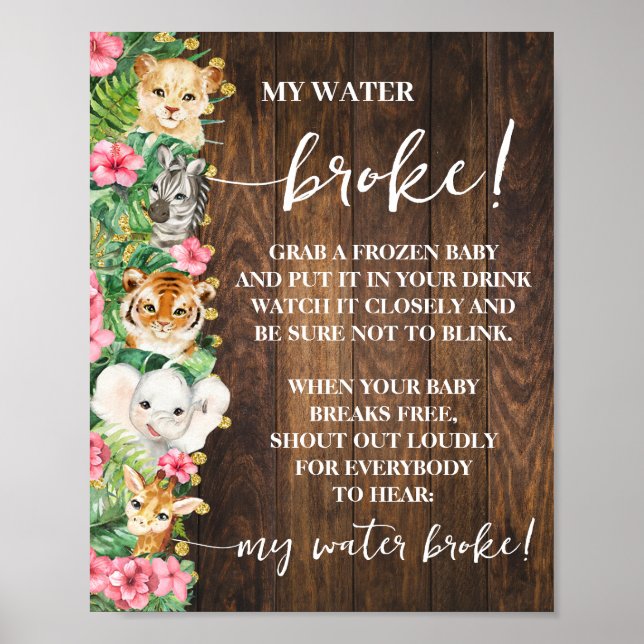 Rustic Pink Safari My Water Broke Shower Game Poster (Front)