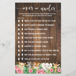 Rustic Pink Safari Over or Under Shower Game Card Flyer