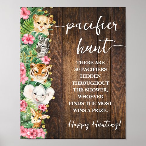 Rustic Pink Safari Pacifier Hunt Baby Shower Game