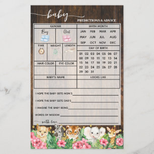 Rustic Pink Safari Predictions Baby Shower Card Flyer