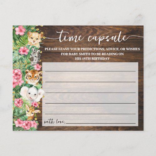 Rustic Pink Safari Time Capsule Baby Shower Card
