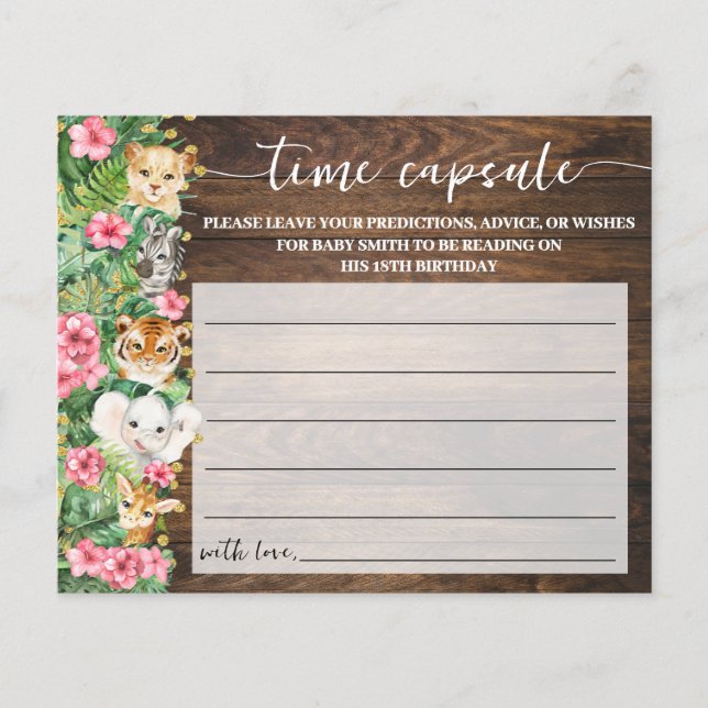 Rustic Pink Safari Time Capsule Baby Shower Card Flyer (Front)