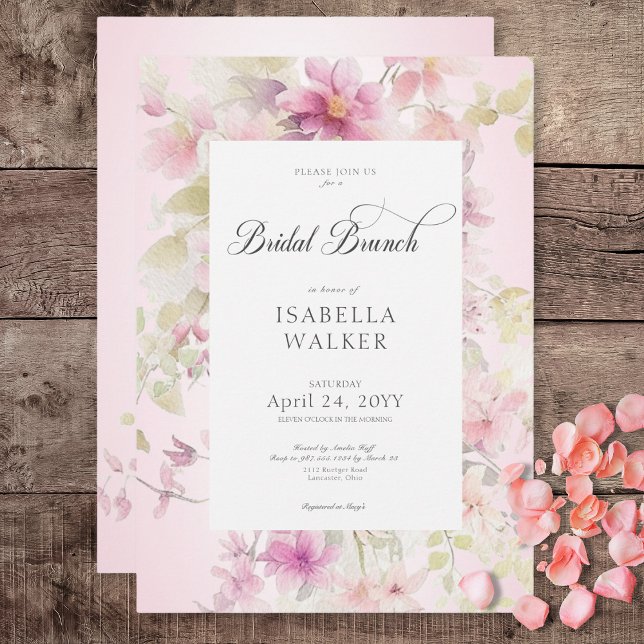 Rustic Pink & Sage Watercolor Floral Bridal Brunch Invitation (Rustic Pink & Sage Watercolor Floral Bridal Brunch Invitation)