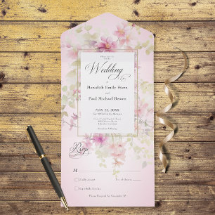 Rustic Pink Sage Watercolor Floral Pink No Dinner All In One Invitation