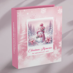 Rustic Pink Snowman Cozy Forest Christmas Memory 3 Ring Binder