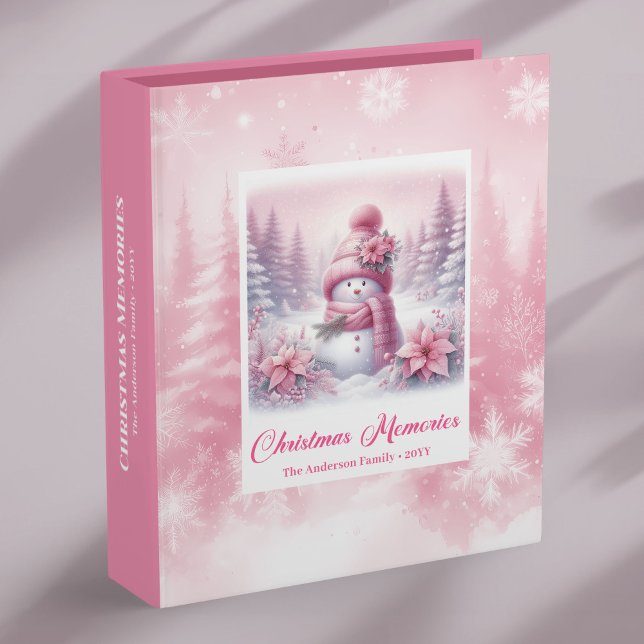 Rustic Pink Snowman Cozy Forest Christmas Memory  3 Ring Binder (Rustic Pink Snowman Cozy Forest Christmas Memory Album Binder

)