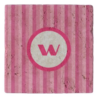 Rustic Pink Striped Stone Trivet with Monogram