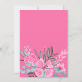 Rustic pink teal floral watercolor bridal shower invitation (Back)