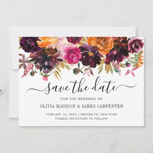 Rustic Pink Terracotta Burgundy Red Floral Wedding Save The Date