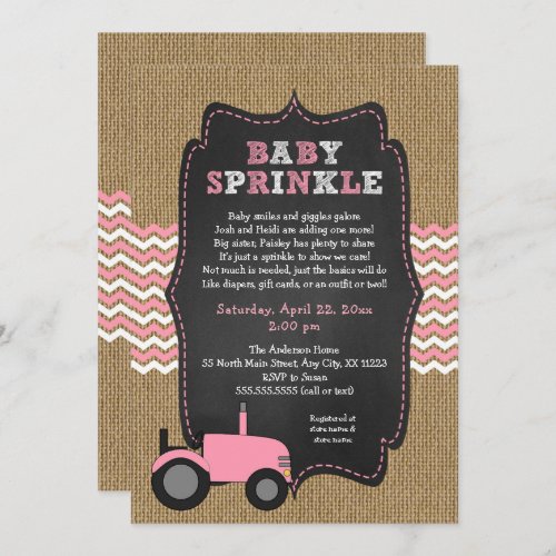 Rustic pink Tractor Baby Sprinkle Invitation