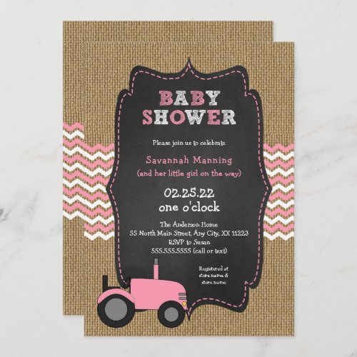 Rustic Pink Tractor girl Baby shower Invitation