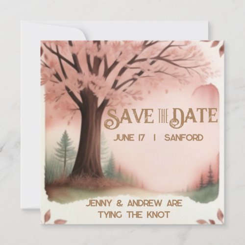 Rustic Pink Tree Flat Save The Date Card