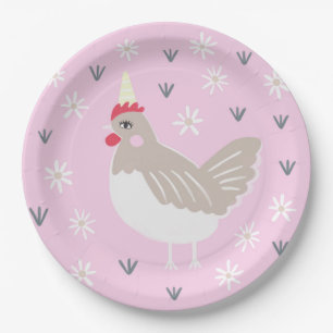 Rustic Pink Vintage Chicken Illustration Paper Plates