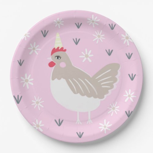 Rustic Pink Vintage Chicken Illustration  Paper Plates