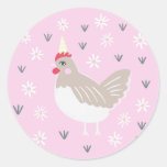 Rustic Pink Vintage Farm Chicken Illustration  Classic Round Sticker at Zazzle