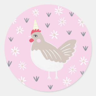 Rustic Pink Vintage Farm Chicken Illustration Classic Round Sticker