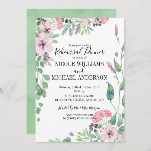 RUSTIC pink watercolor bouquet Rehearsal Dinner Invitation