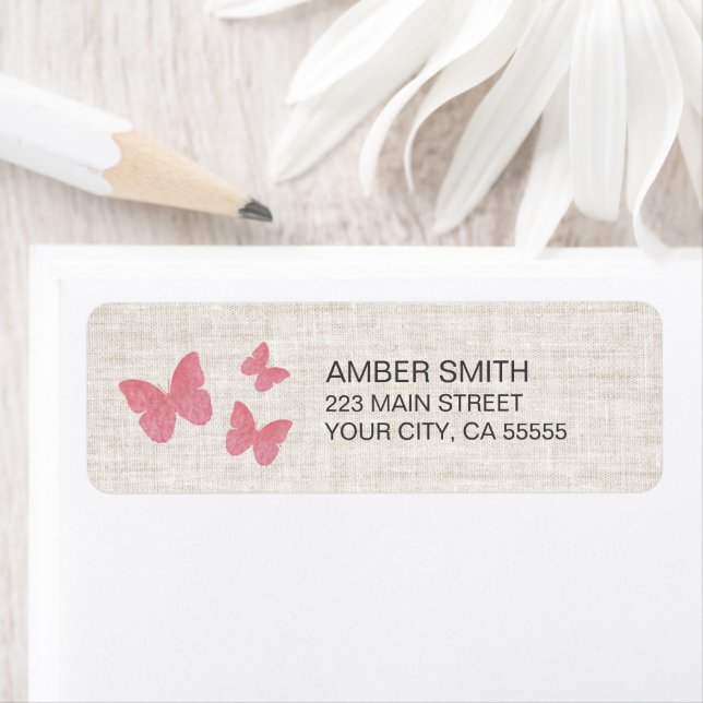 Rustic Pink Watercolor Butterfly Nature Label (Insitu)
