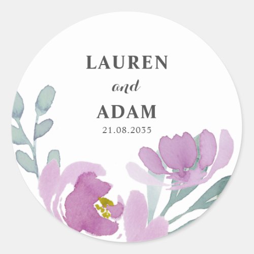 Rustic Pink Watercolor Floral Wedding  Classic Round Sticker