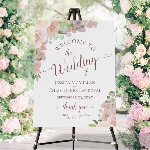 Rustic Pink Watercolor Floral Wedding Welcome Foam Board