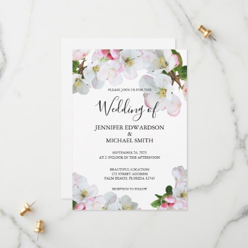 Rustic pink watercolor flowers wedding invitation