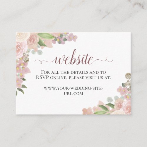 Rustic Pink Watercolor Roses Wedding Website Enclosure Card