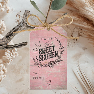 Rustic Pink Western Floral Happy Sweet Sixteen Gift Tags