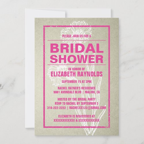 Rustic Pink &amp; White Bridal Shower Invitations