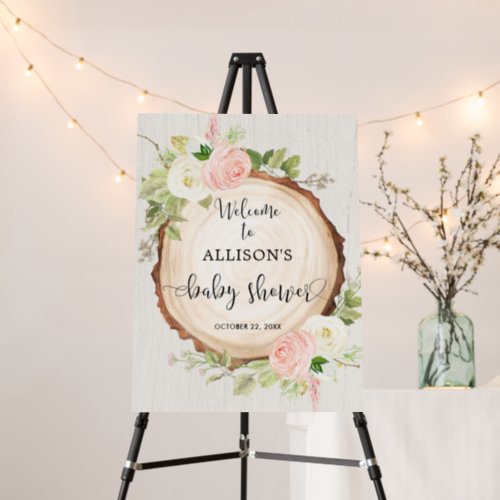 Rustic pink white floral baby shower welcome sign