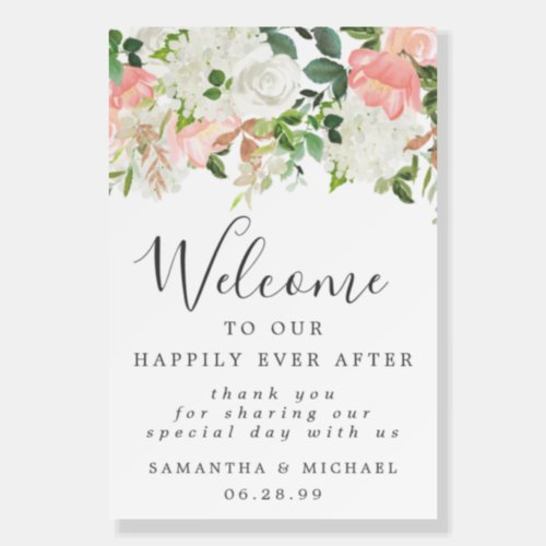 Rustic Pink White Floral Wedding Welcome Foam Board