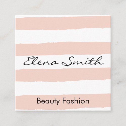 Rustic Pink White Stripes Square Business Card